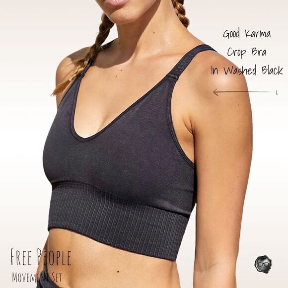 FP MOVEMENT GOOD KARMA CROP TANK BRA + RUNNING SHORTS IN WASHED BLACK XS/S M/L - Picture 7 of 16